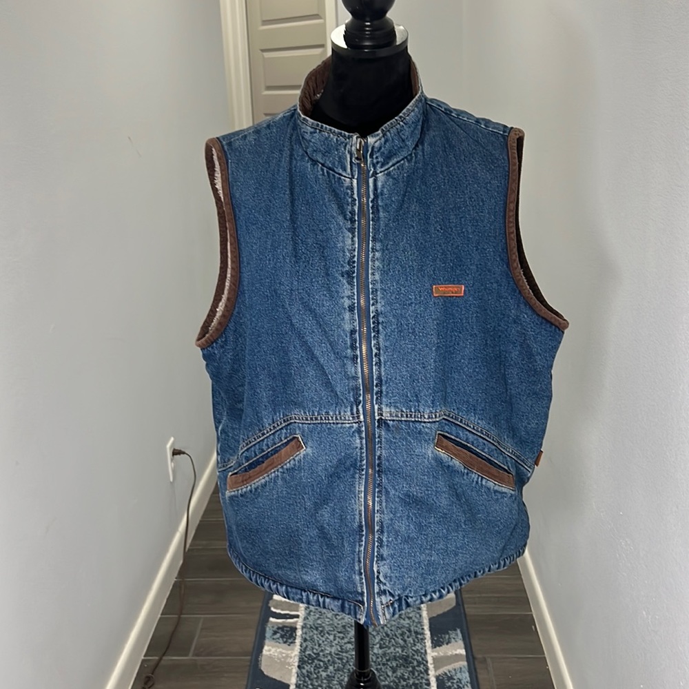 Vintage Wrangler Hero Vest XLarge Blue Men Denim Sherpa Lined Full Zip